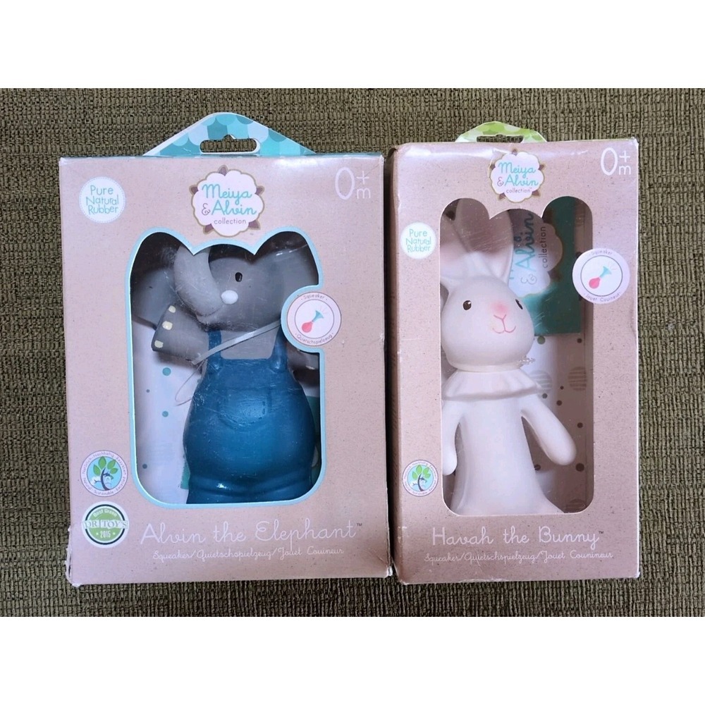 Lot of 2 Meiya & Alvin In Box Natural Rubber Squeaker The Elephant + Havah Bunny - Picture 14 of 14